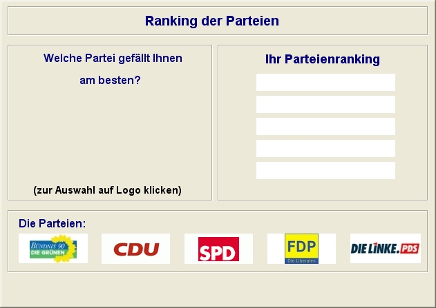 Initial party ranking screen.